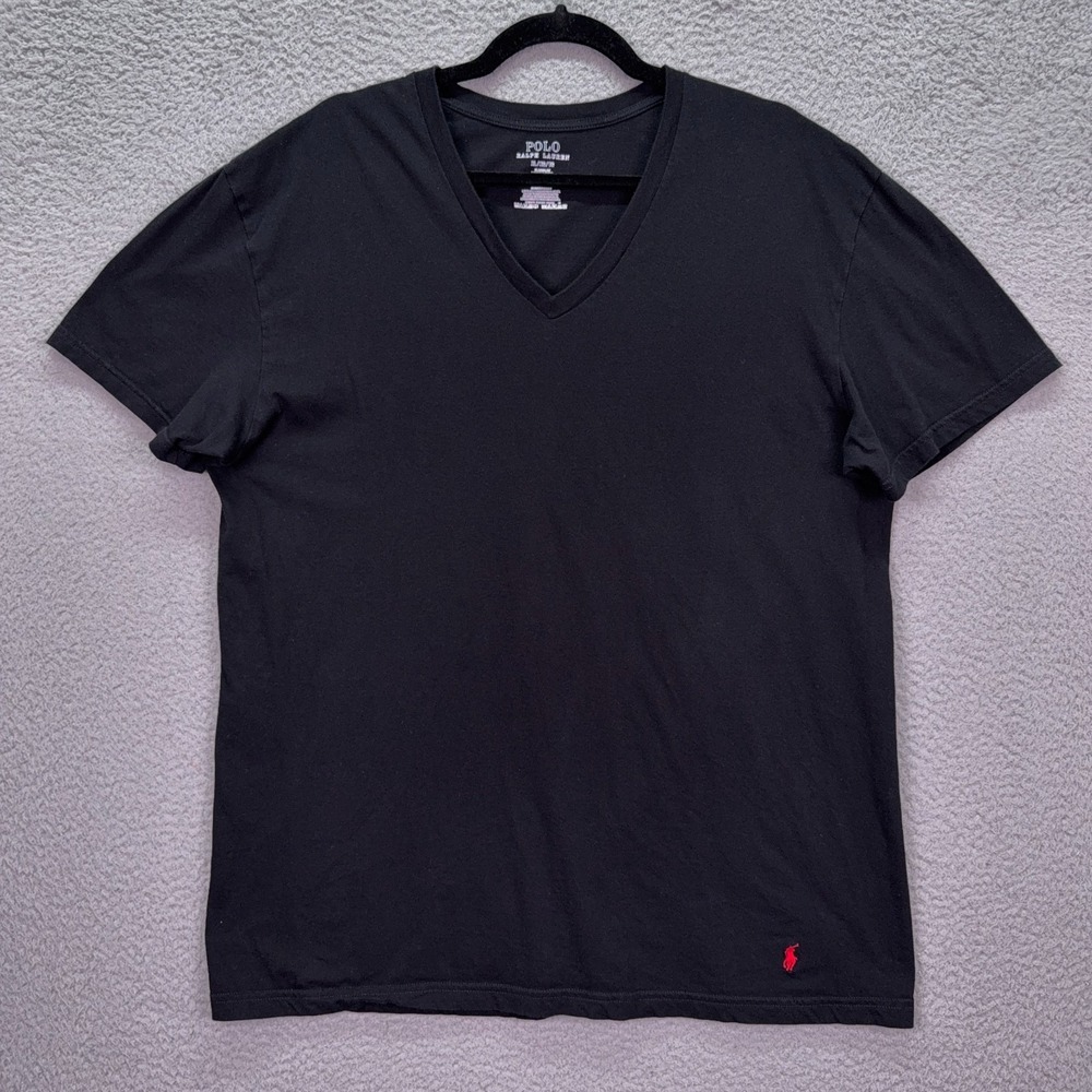 Polo Ralph Lauren Tshirt Mens XL Black V-neck Preppy Lounge Active Everyday